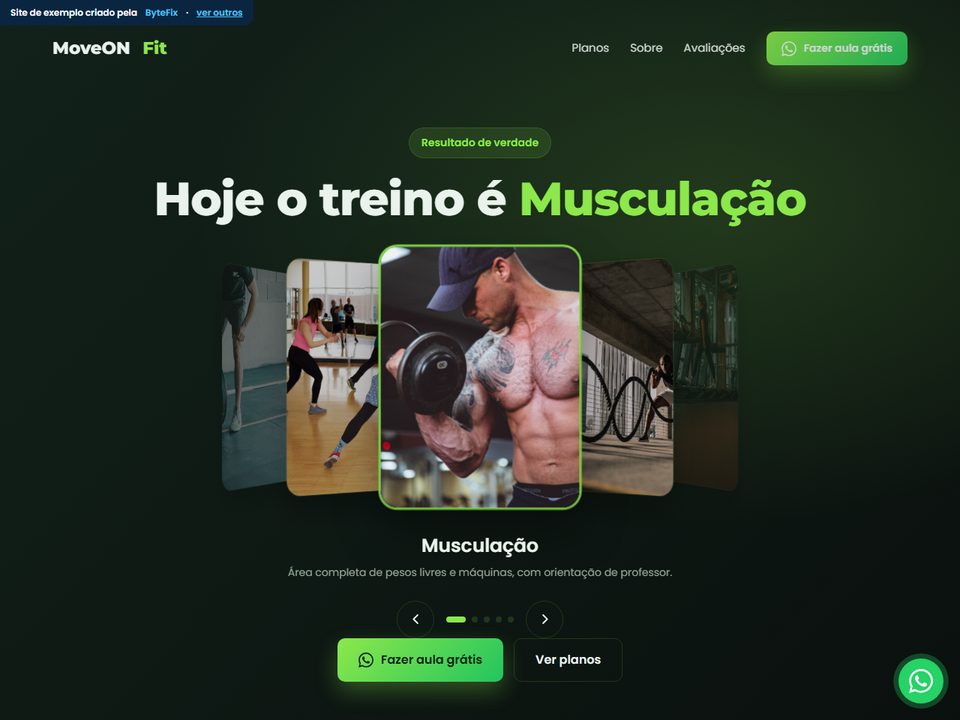 Prévia do site de Academia / Personal criado pela ByteFix