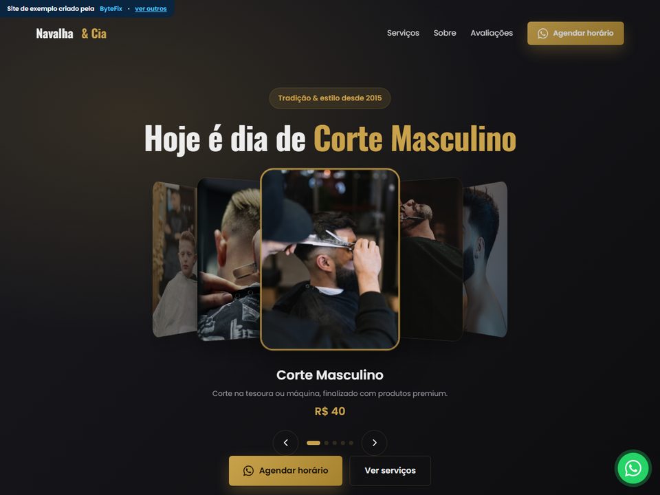 Prévia do site de Barbearia criado pela ByteFix
