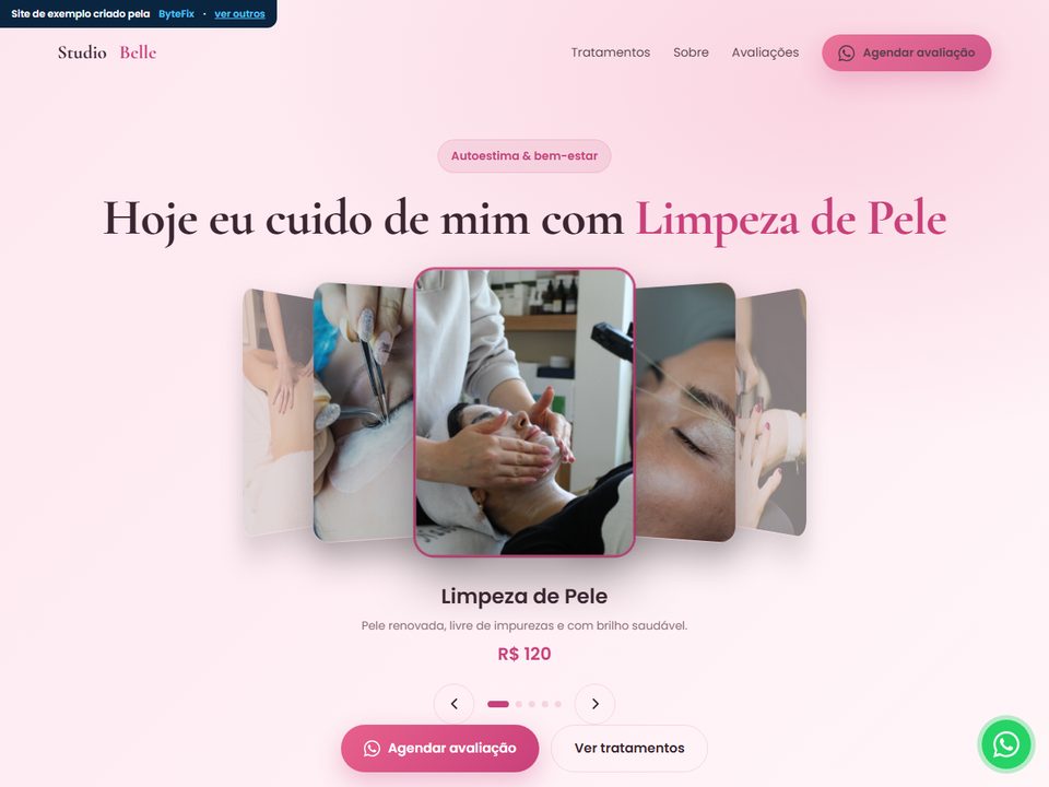 Prévia do site de Estética / Beleza criado pela ByteFix